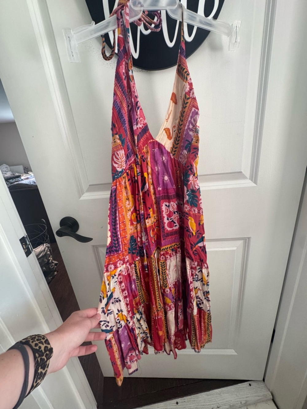 Angie Pink Purple Orange Floral Patchwork Backless Halter Dress